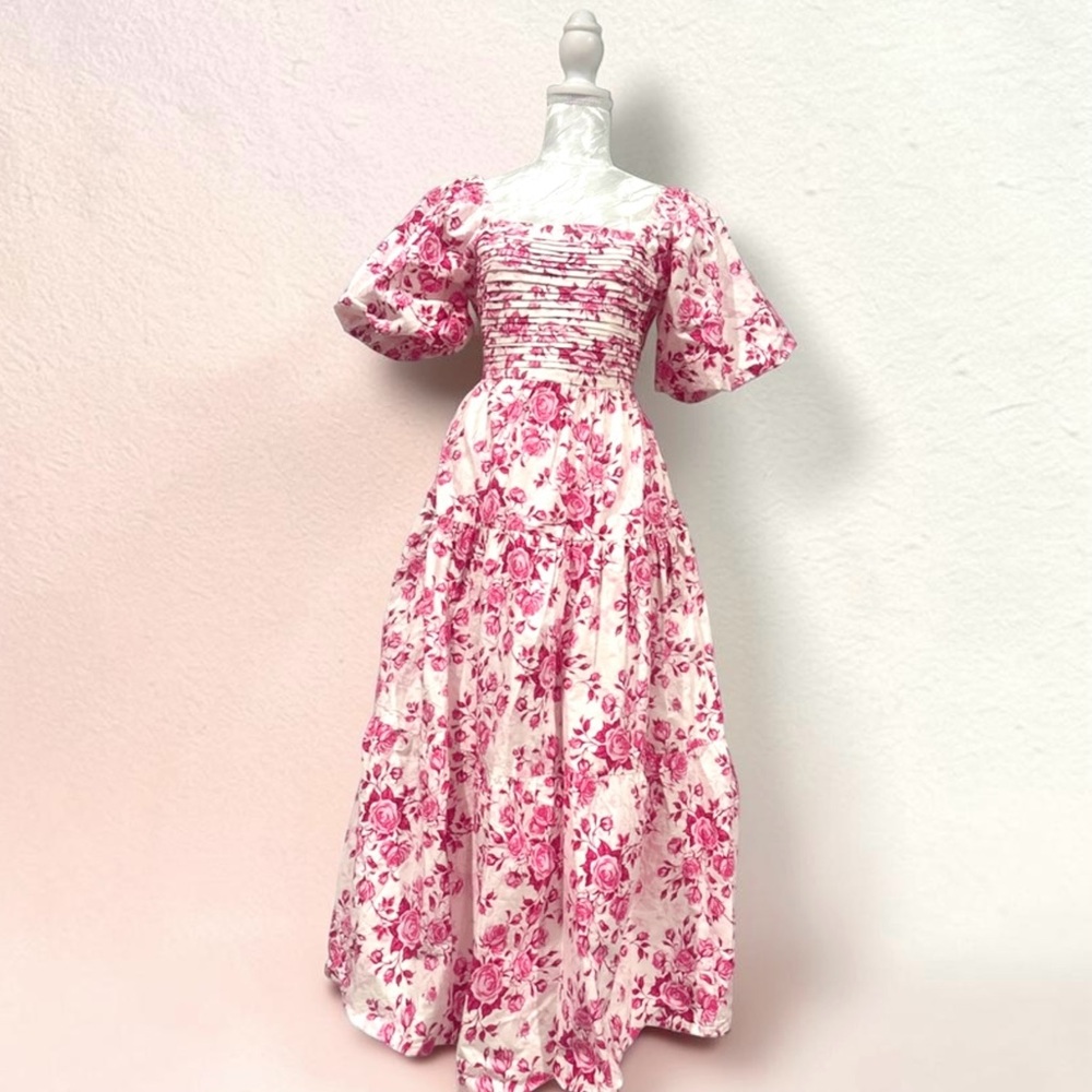 New Kings Road pink floral cotton maxi dress